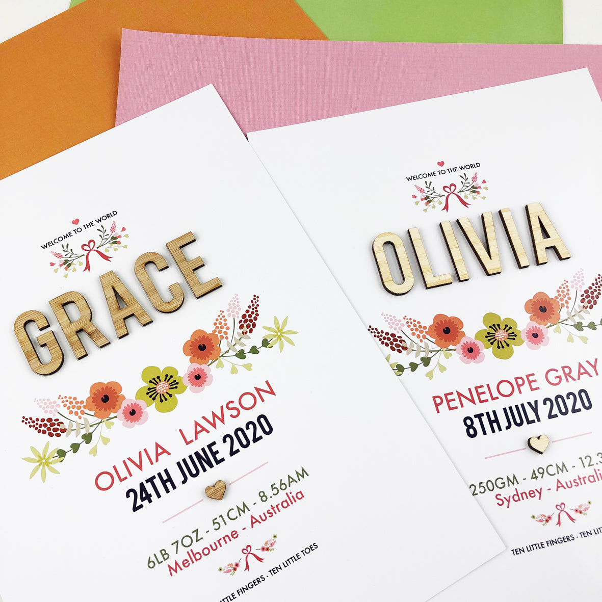 Bamboo (2 colour options) Vintage Floral 3D Personalised Birth Print