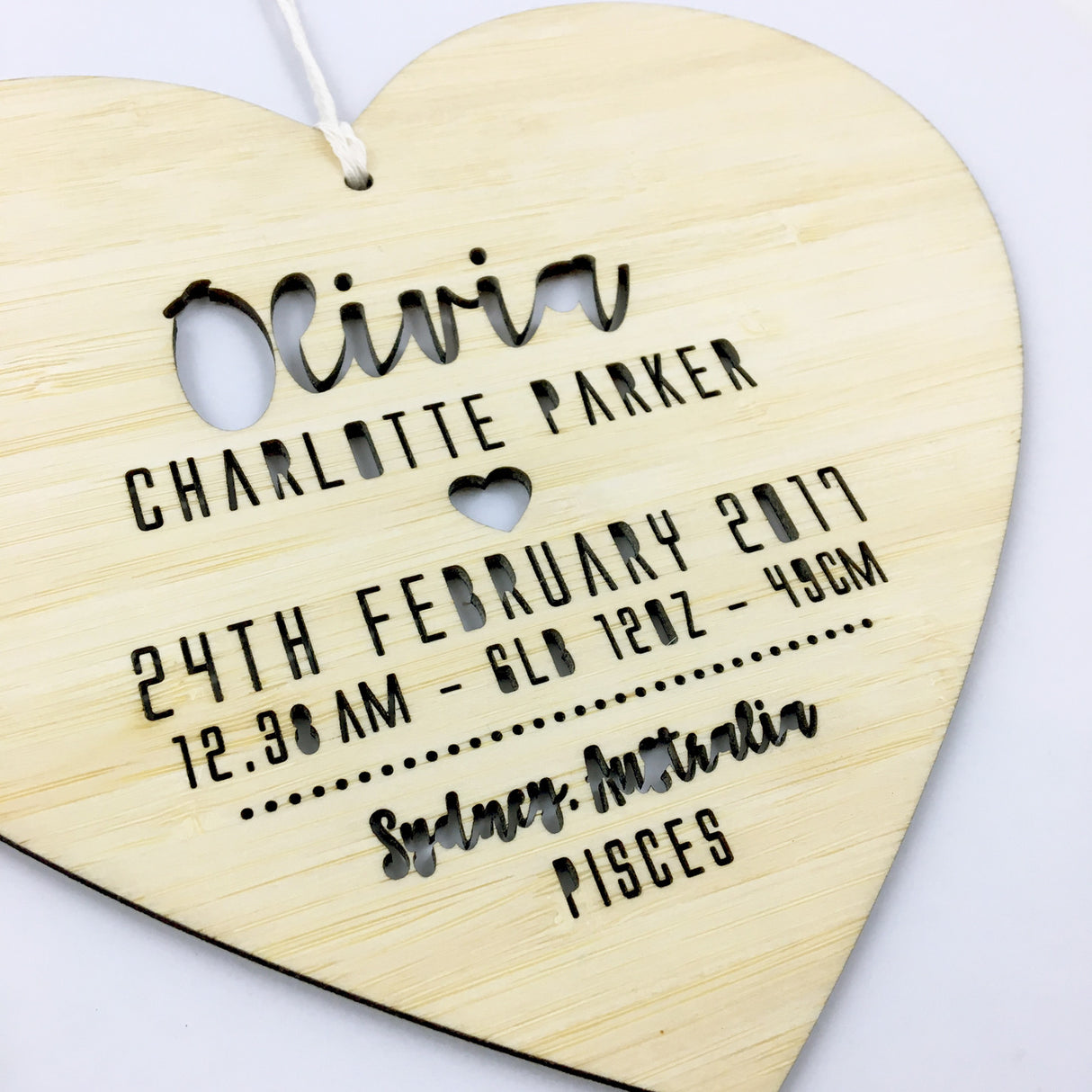 Birth Details Heart Wall Hanging - girls