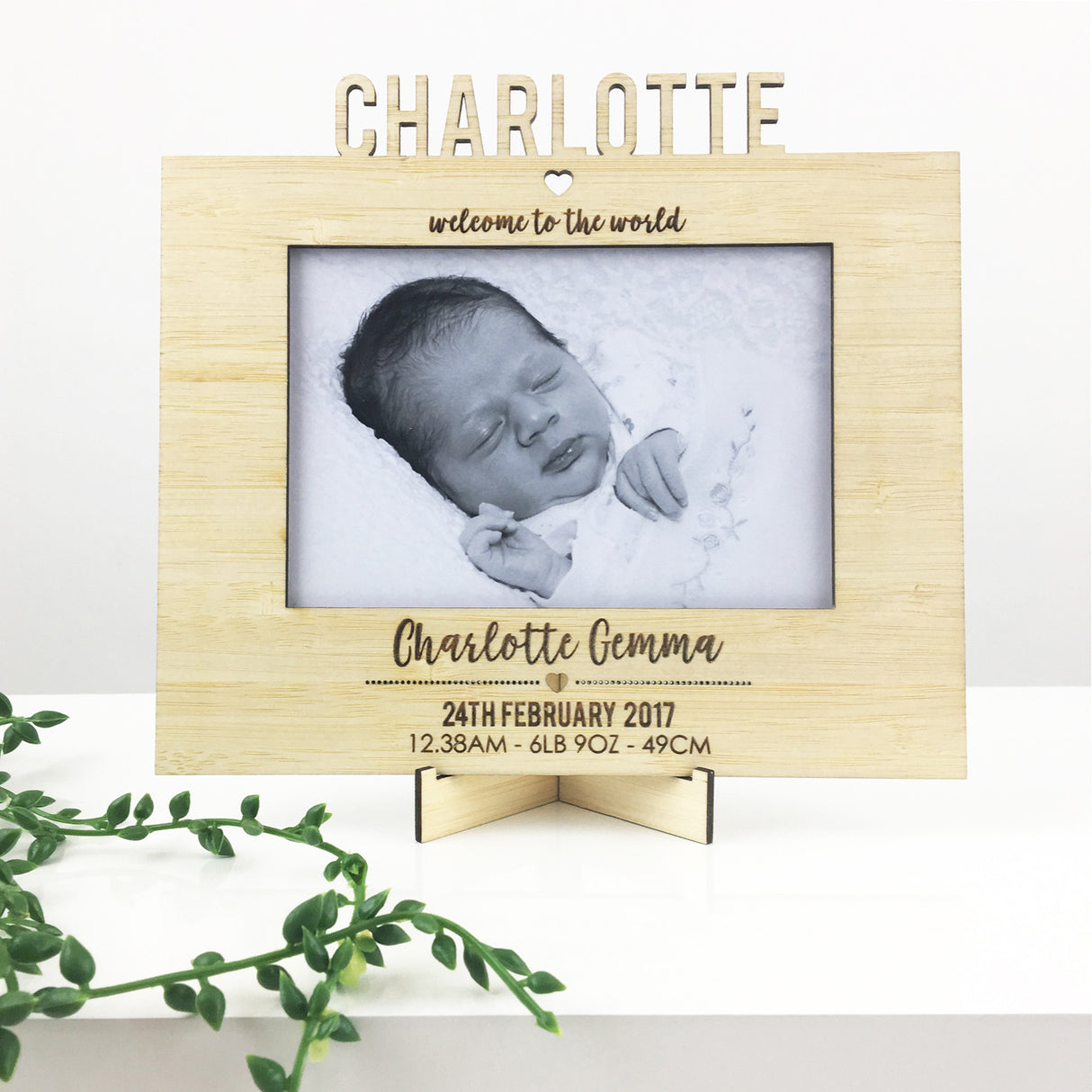 Personalised Birth Details Frame and Stand