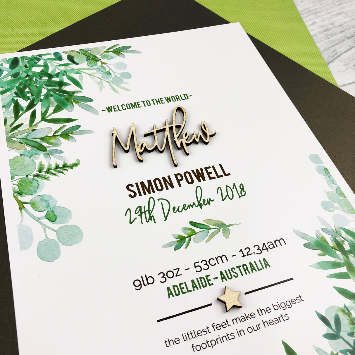 Bamboo (2 colour options) Ferns 3D Personalised Birth Print