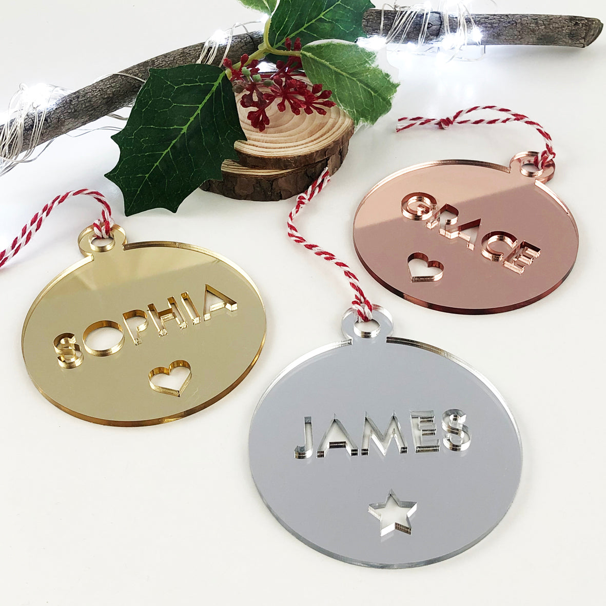 Bold Name Mirror Ornaments (3 colour options)