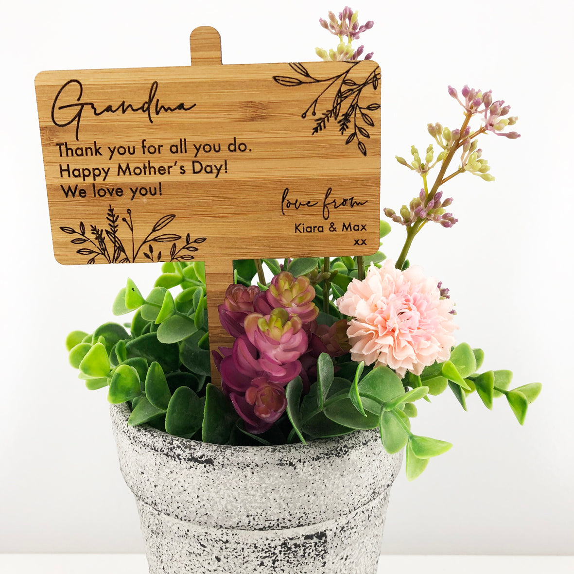 Botanical Personalised Bamboo Planter Stick