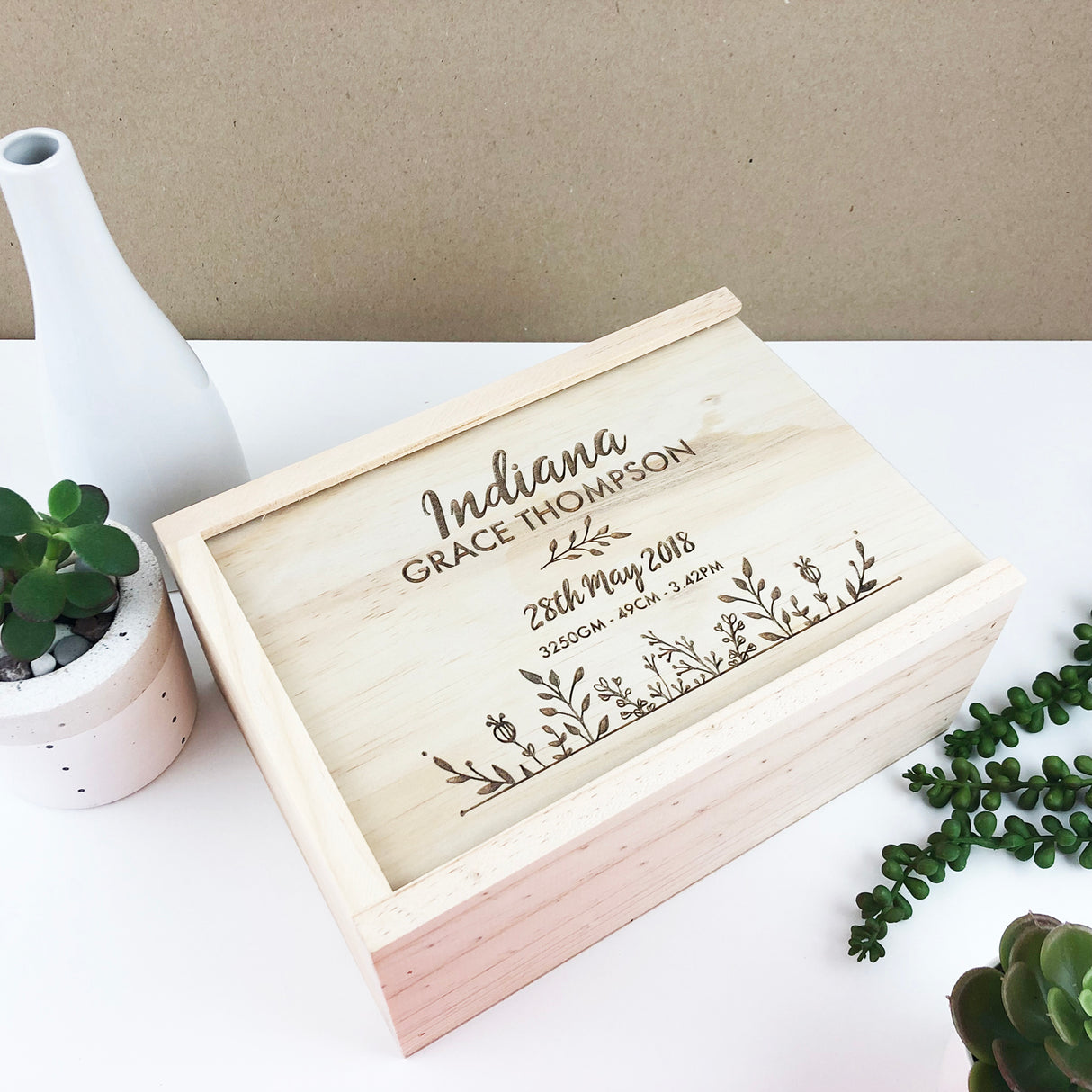 Botanical Birth Details Keepsake Box