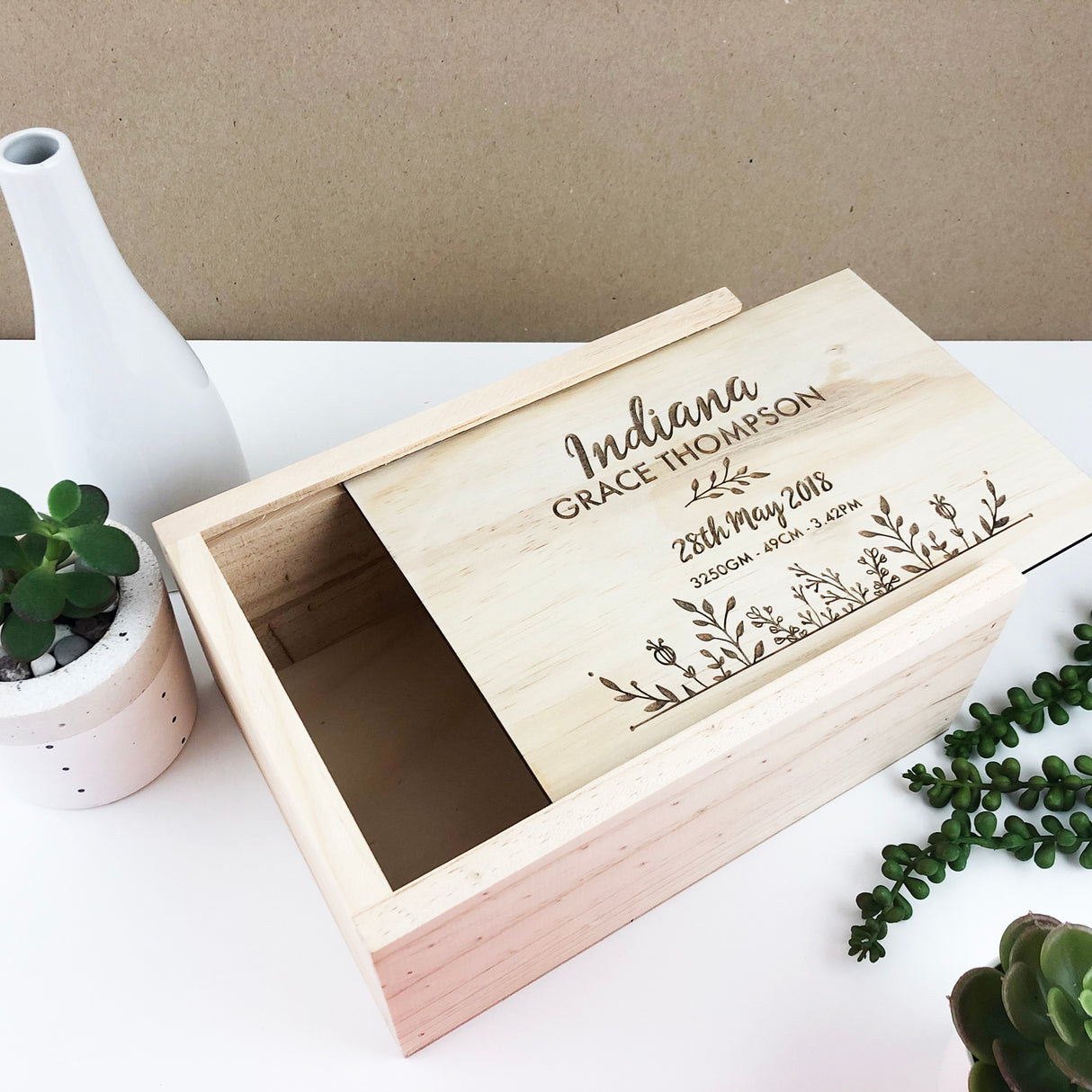 Botanical Birth Details Keepsake Box
