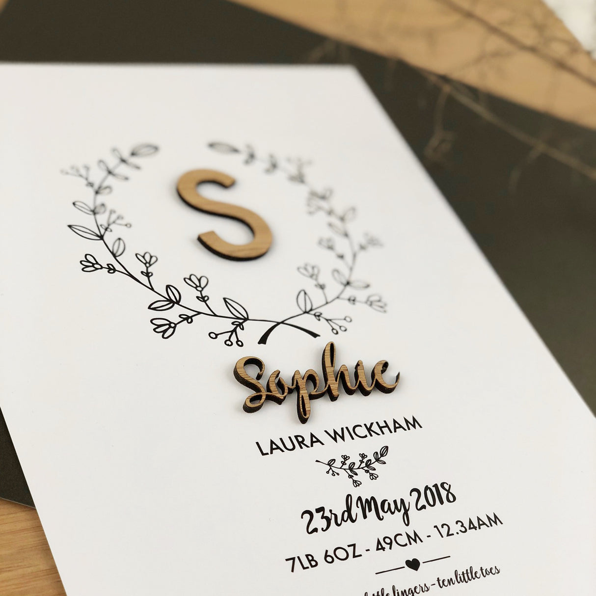 Bamboo (2 colour options) Botanical Vine 3D Personalised Birth Print