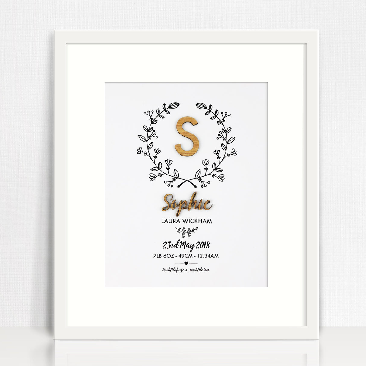 Bamboo (2 colour options) Botanical Vine 3D Personalised Birth Print