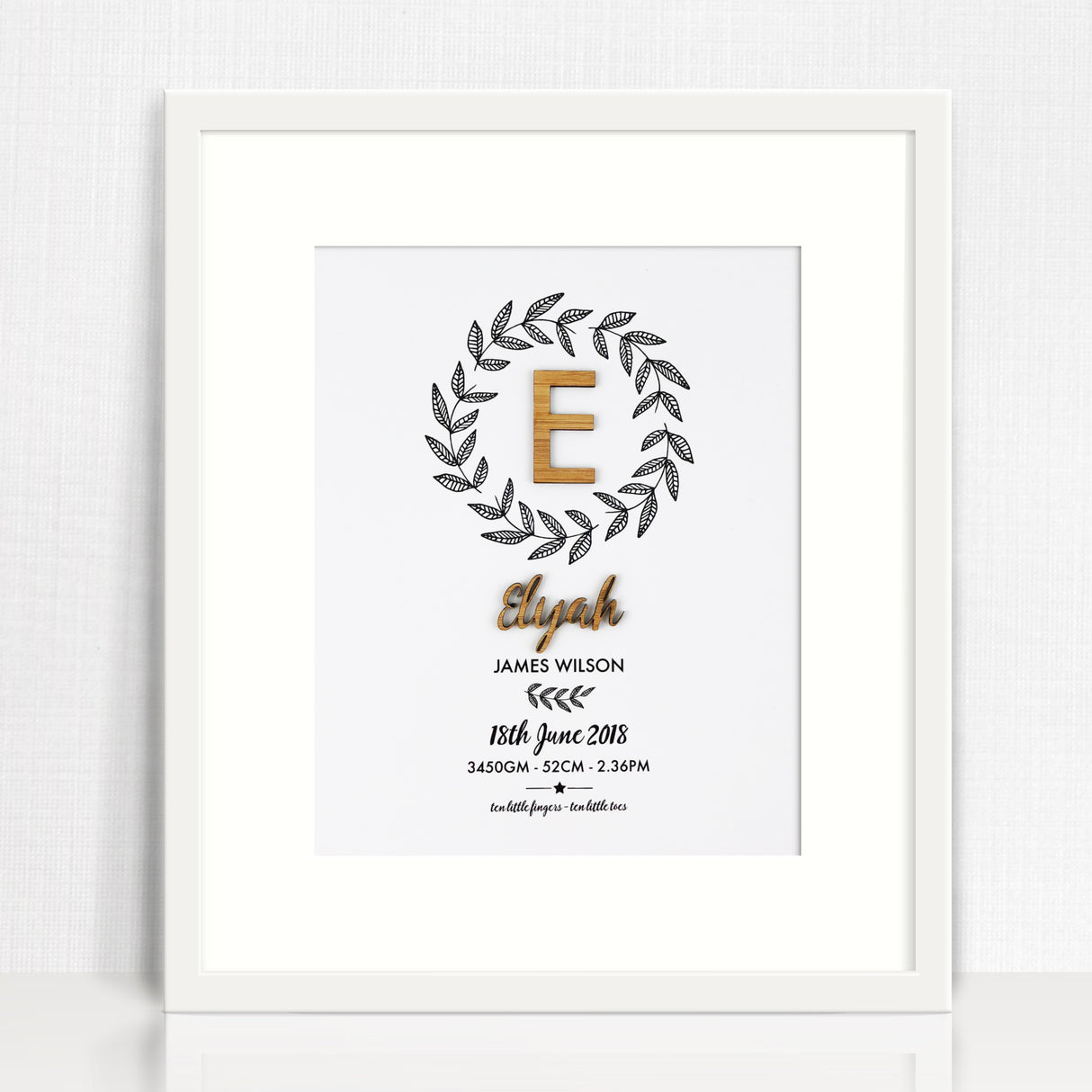 Bamboo (2 colour options) Botanical Wreath 3D Personalised Birth Print