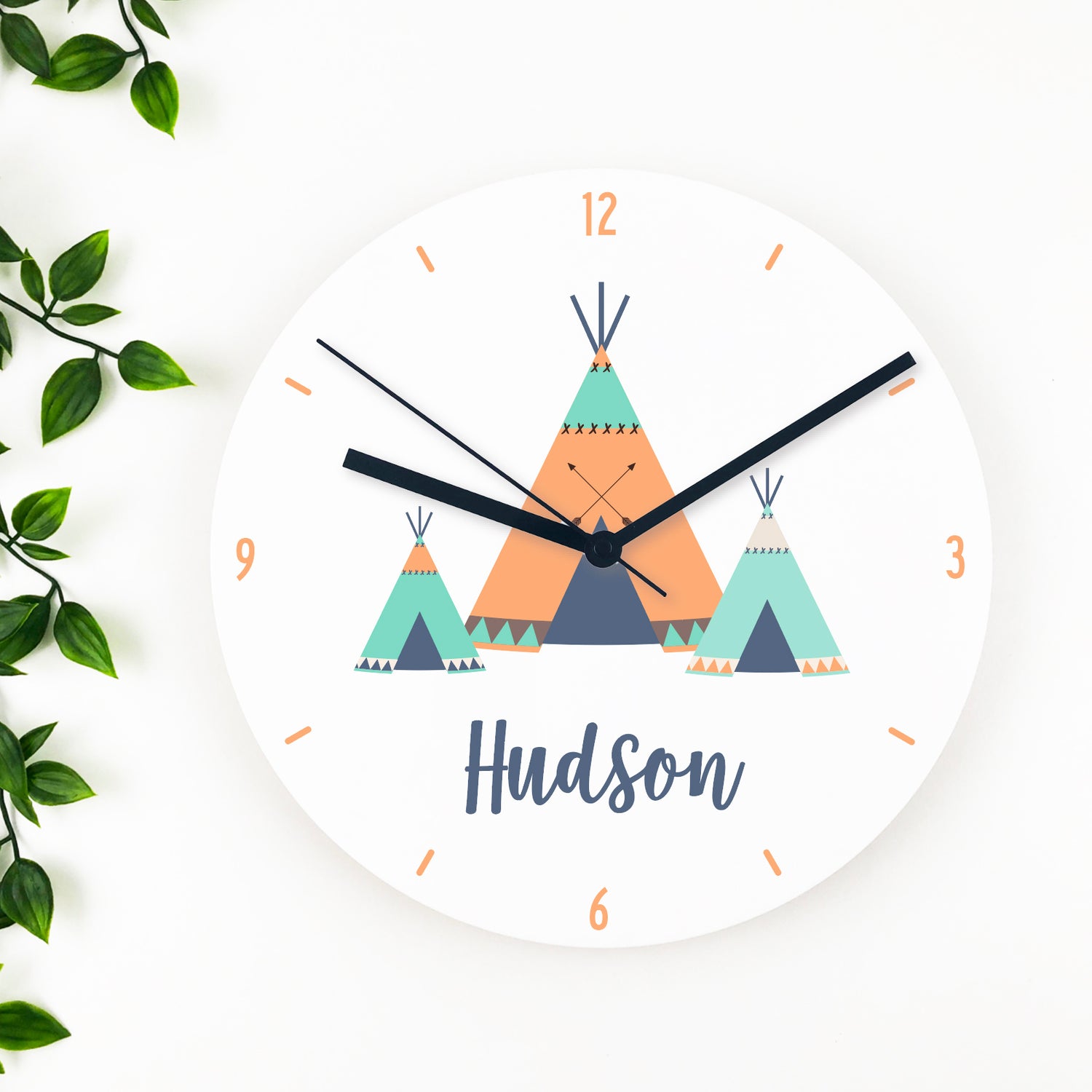 Teepee Boys Name Clock (acrylic or wood)