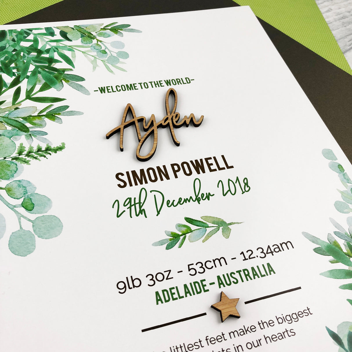 Bamboo (2 colour options) Ferns 3D Personalised Birth Print