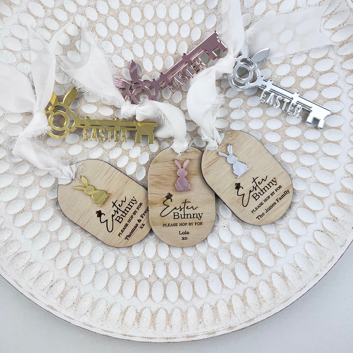 Easter Bunny's Mirror Key & Keyring (3 colours)