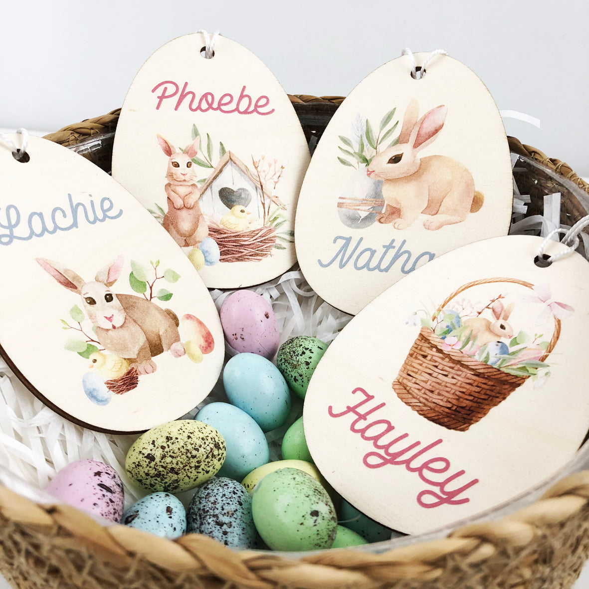 Watercolour Wooden Easter Name Decoration (4 designs)