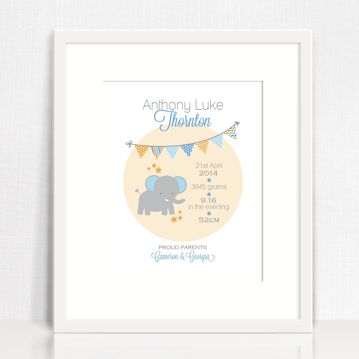 Elephant Bunting Birth Print