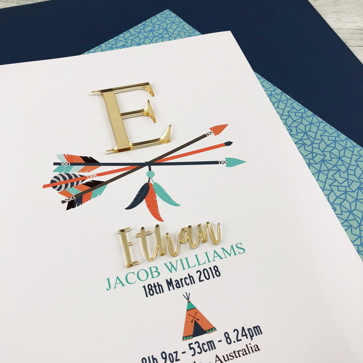 Mirror (Gold) Arrows 3D Personalised Birth Print