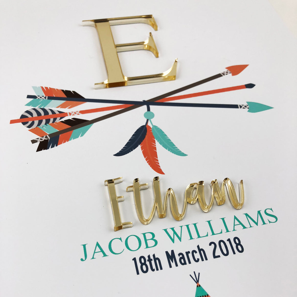 Mirror (Gold) Arrows 3D Personalised Birth Print