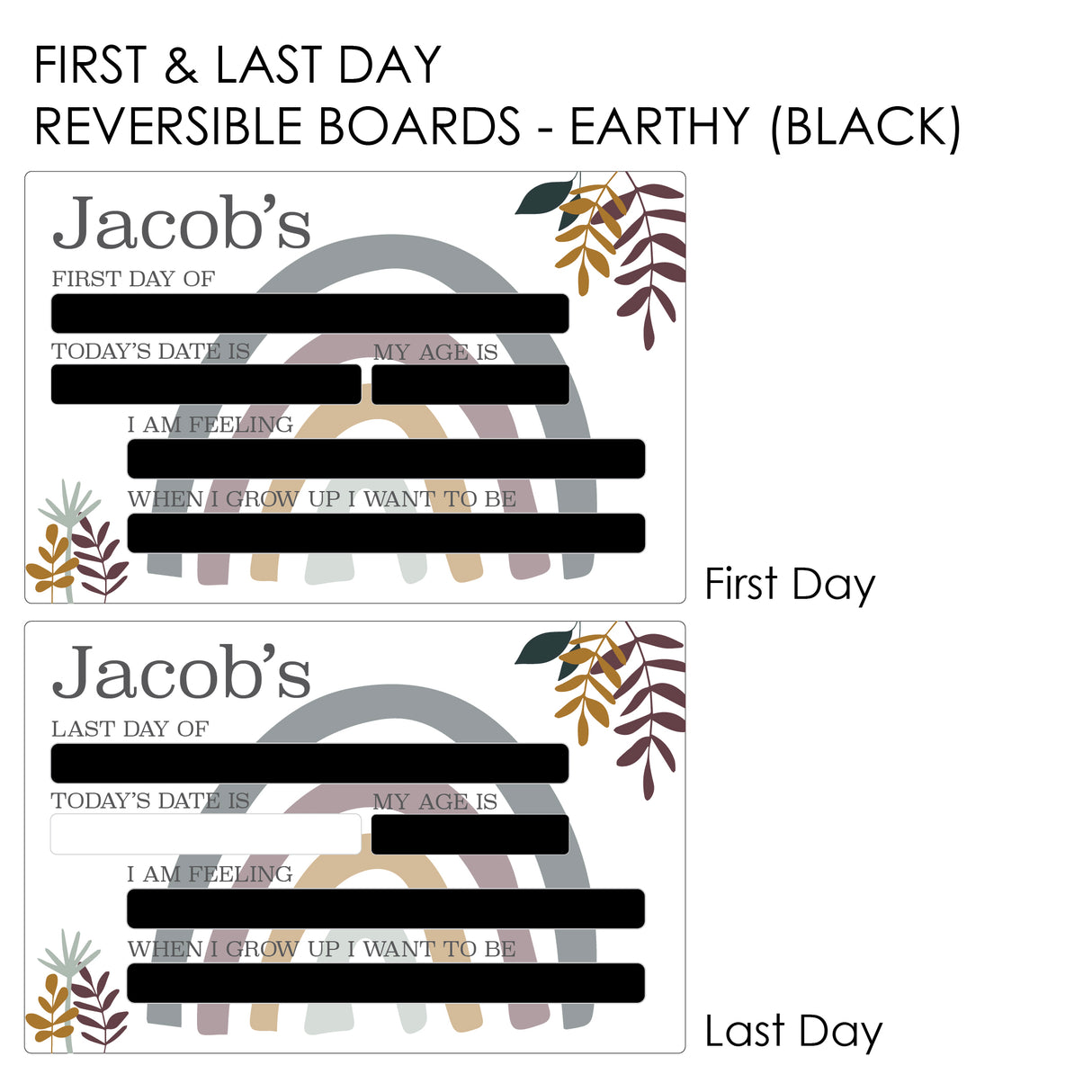 First Day Of Milestone Board - Earthy Boys (black)