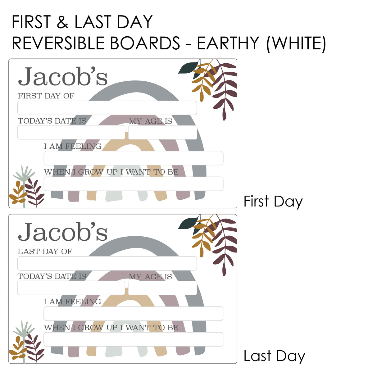 First Day Of Milestone Board - Earthy Boys (white)