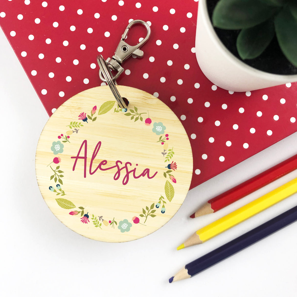 Floral Wreath Personalised Bag Tag