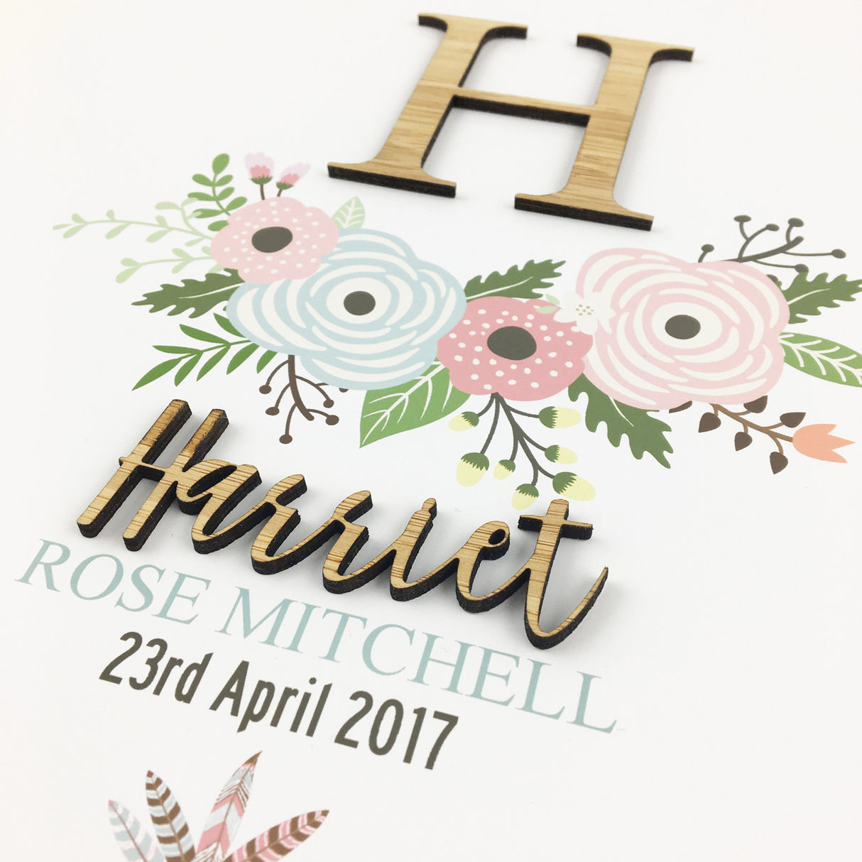 3d_personalised_flowers_bamboo_birth_print_unframed_close_up