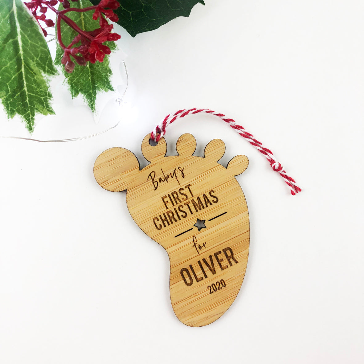 Footprint First Christmas Bamboo Ornament