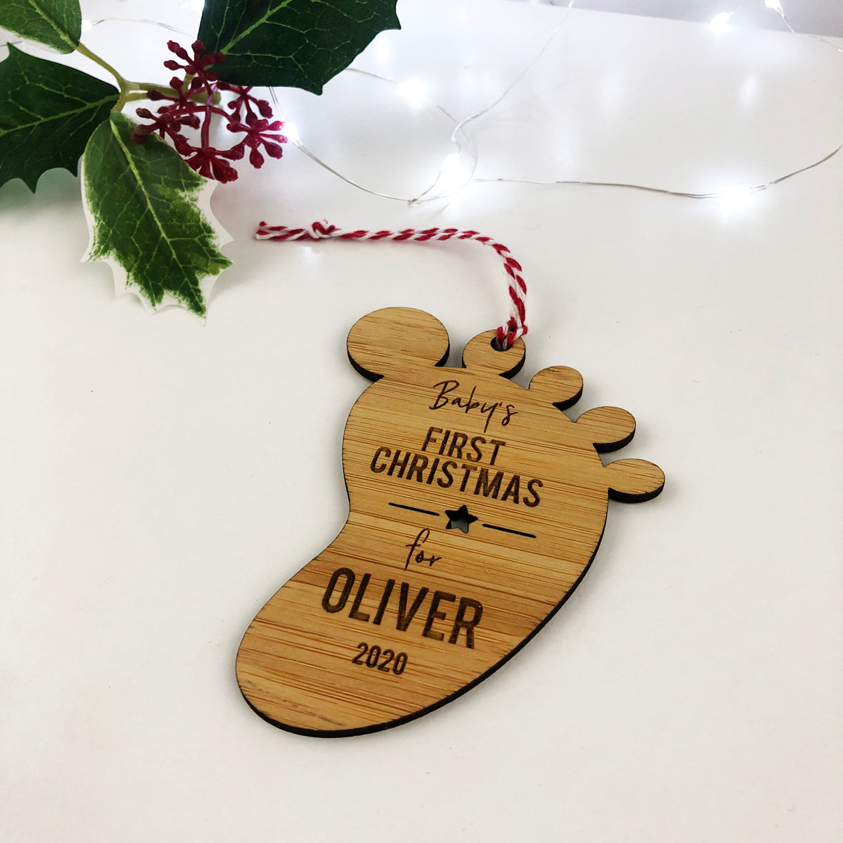 Footprint First Christmas Bamboo Ornament