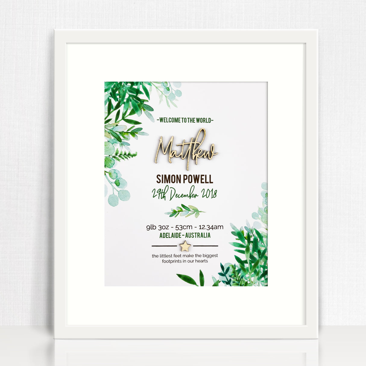 Bamboo (2 colour options) Ferns 3D Personalised Birth Print