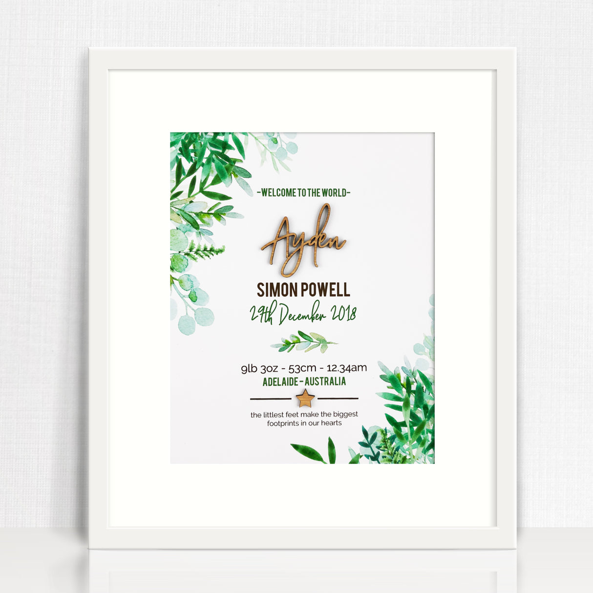 Bamboo (2 colour options) Ferns 3D Personalised Birth Print