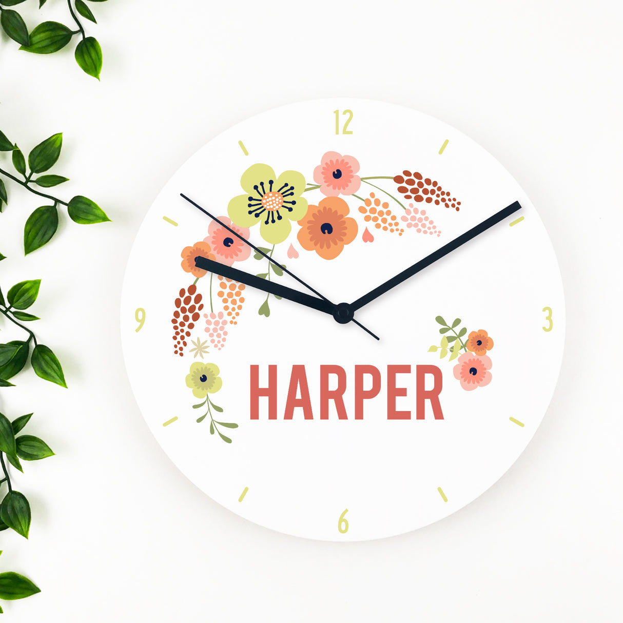 Vintage Flowers Girls Name Clock (acrylic or wood)