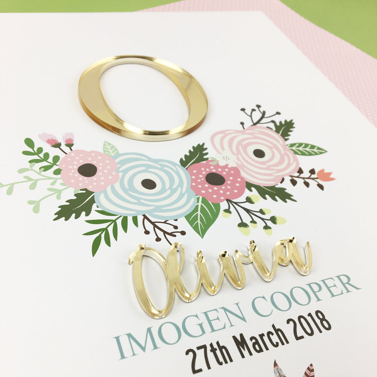 Mirror (Gold) Flowers 3D Personalised Birth Print