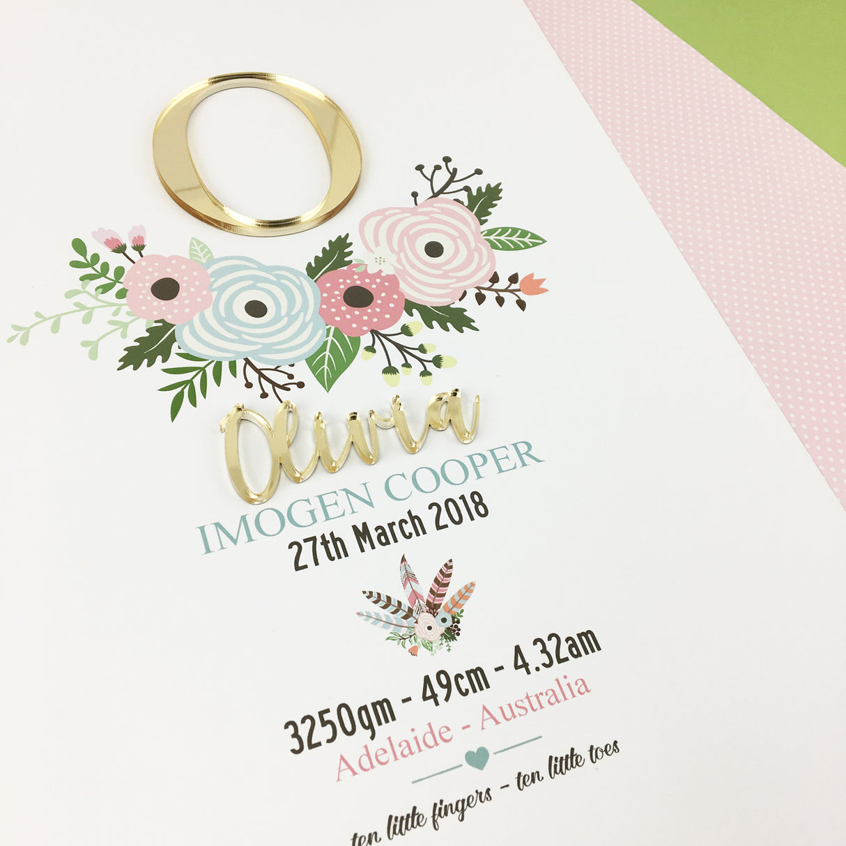 Mirror (Gold) Flowers 3D Personalised Birth Print