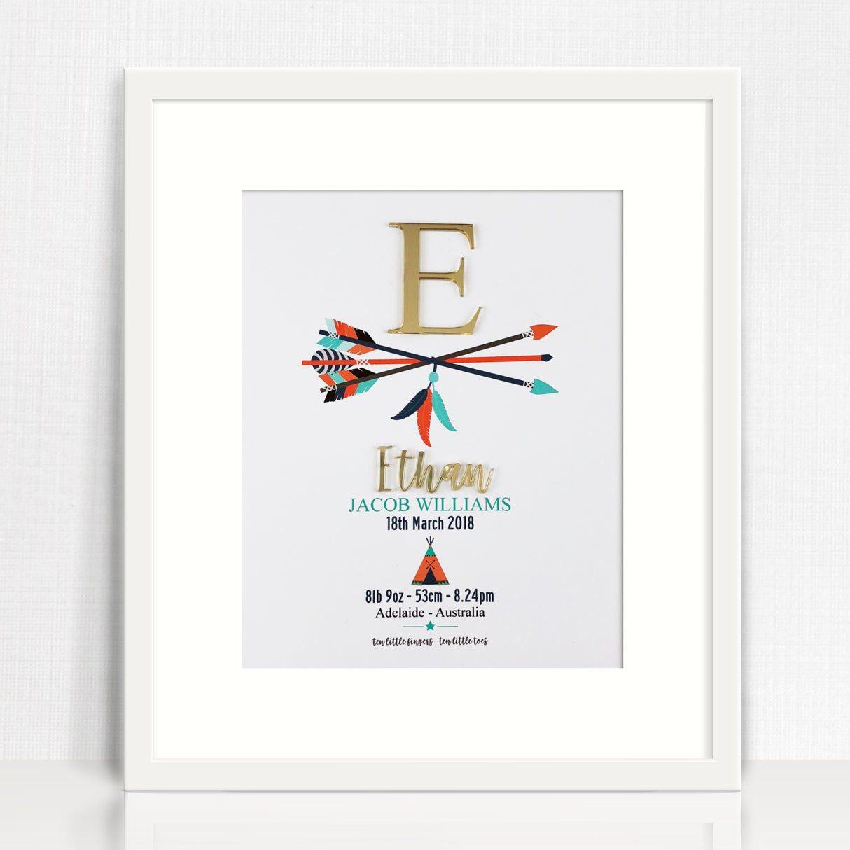 Mirror (Gold) Arrows 3D Personalised Birth Print