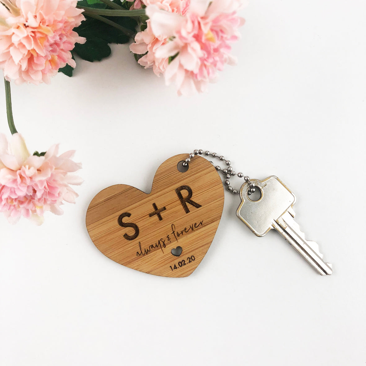 Personalised Initials Heart Bamboo Keyring