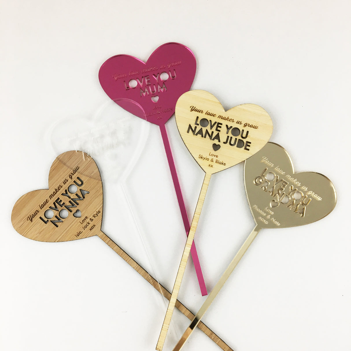 Your Love Makes Us Grow Heart Stem - Acrylic