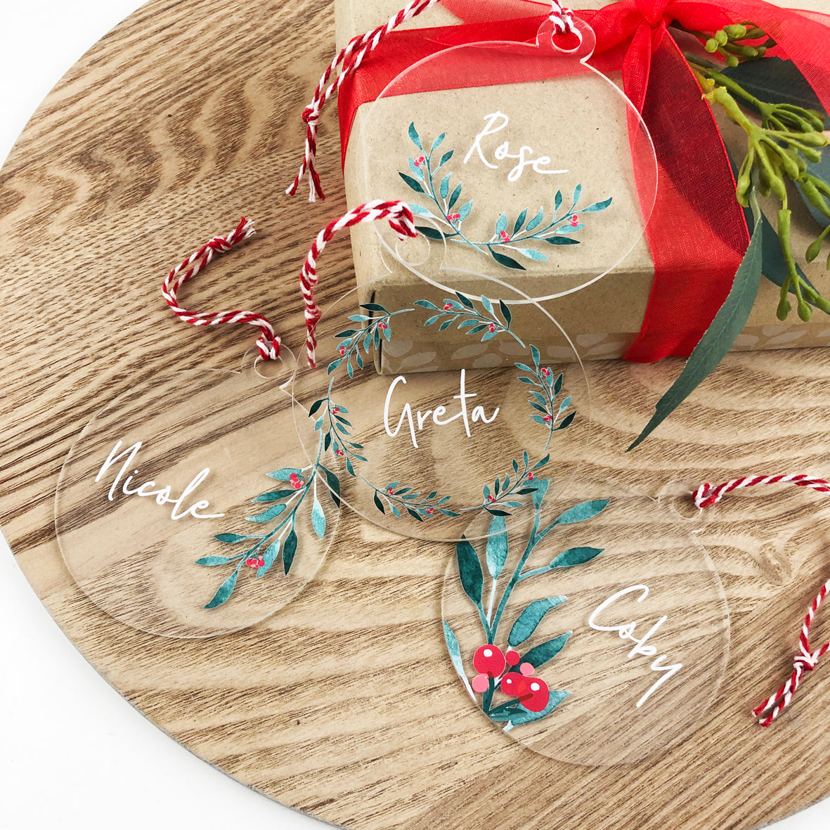 Native Leaf Christmas Name Ornaments