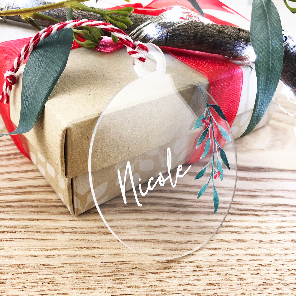 Native Leaf Christmas Name Ornaments