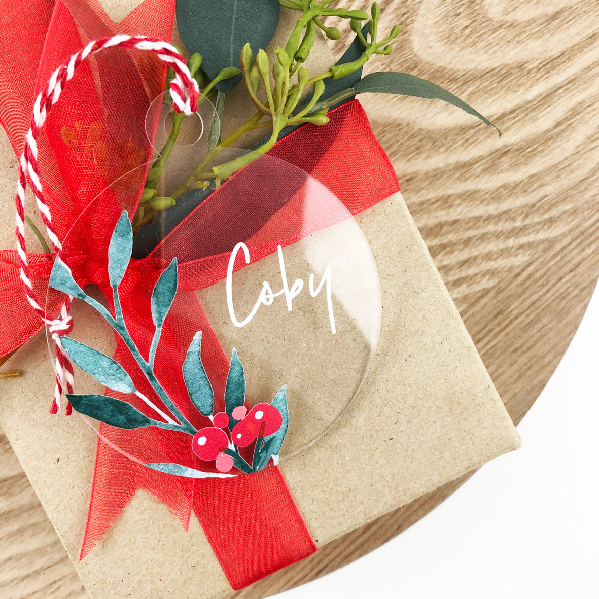 Native Leaf Christmas Name Ornaments