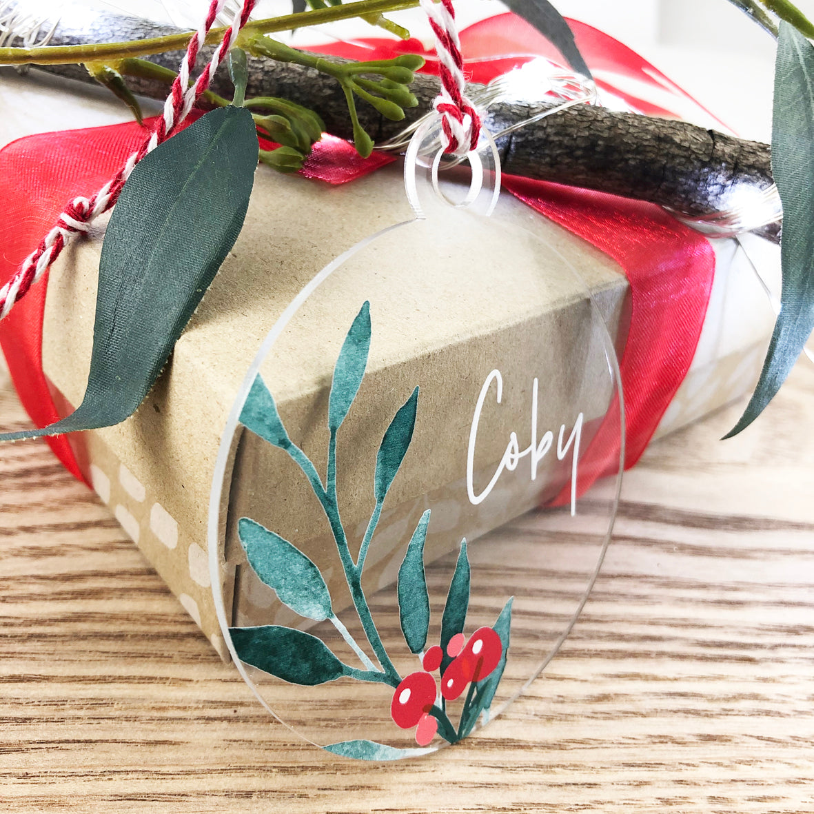 Native Leaf Christmas Name Ornaments