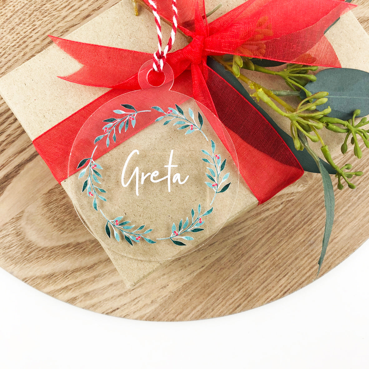 Native Leaf Christmas Name Ornaments
