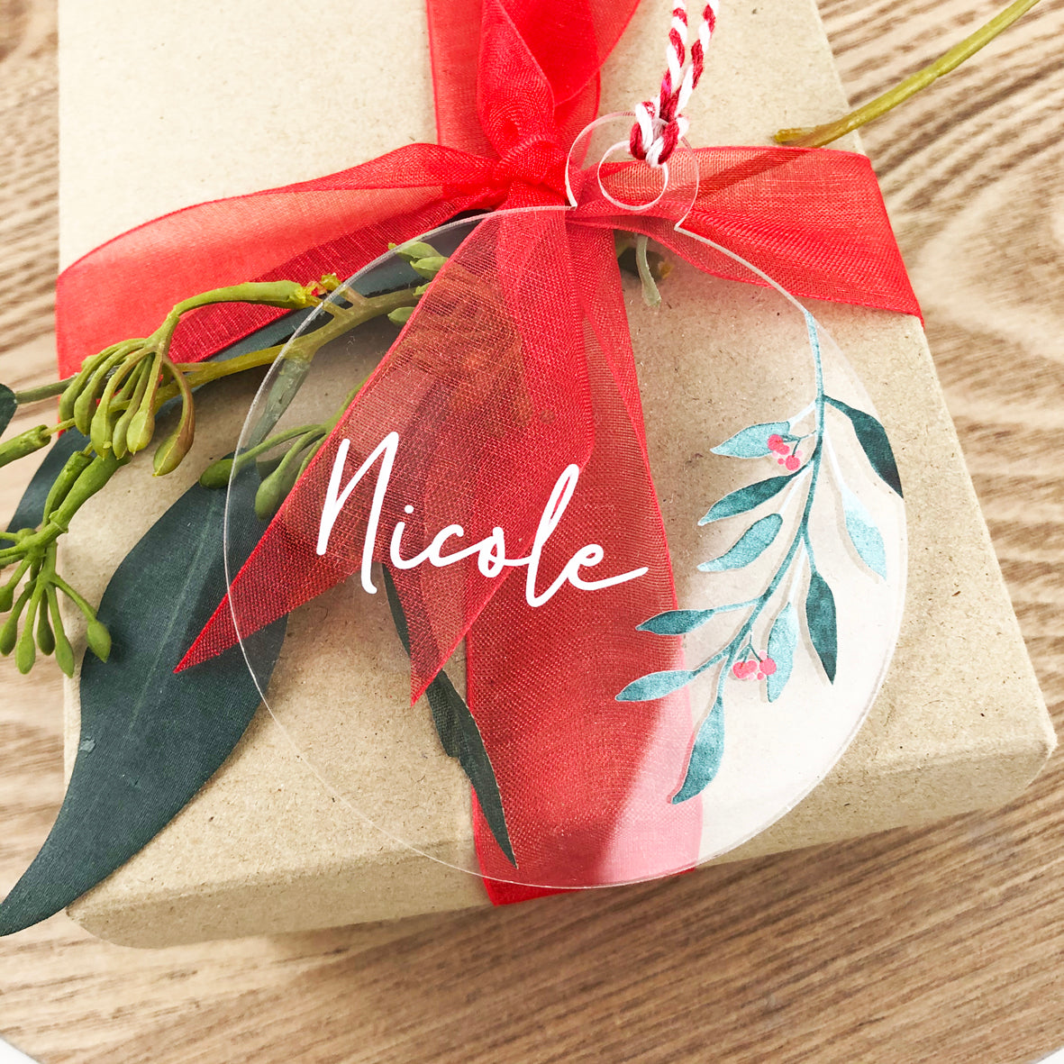 Native Leaf Christmas Name Ornaments