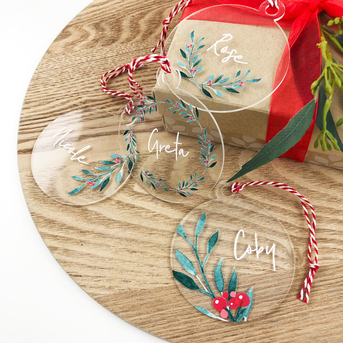 Native Leaf Christmas Name Ornaments