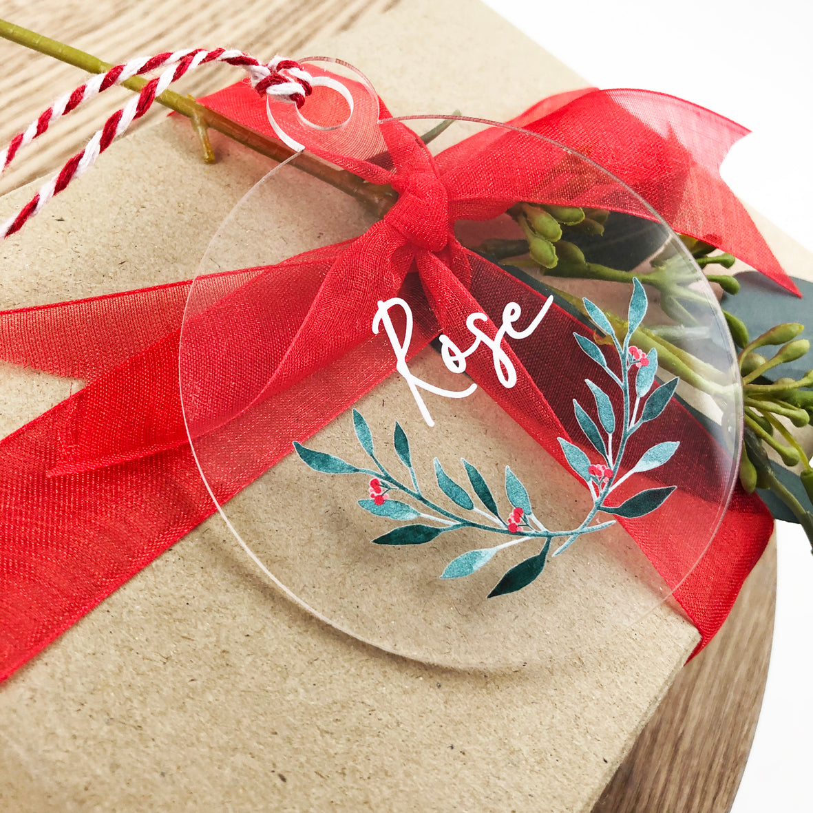 Native Leaf Christmas Name Ornaments