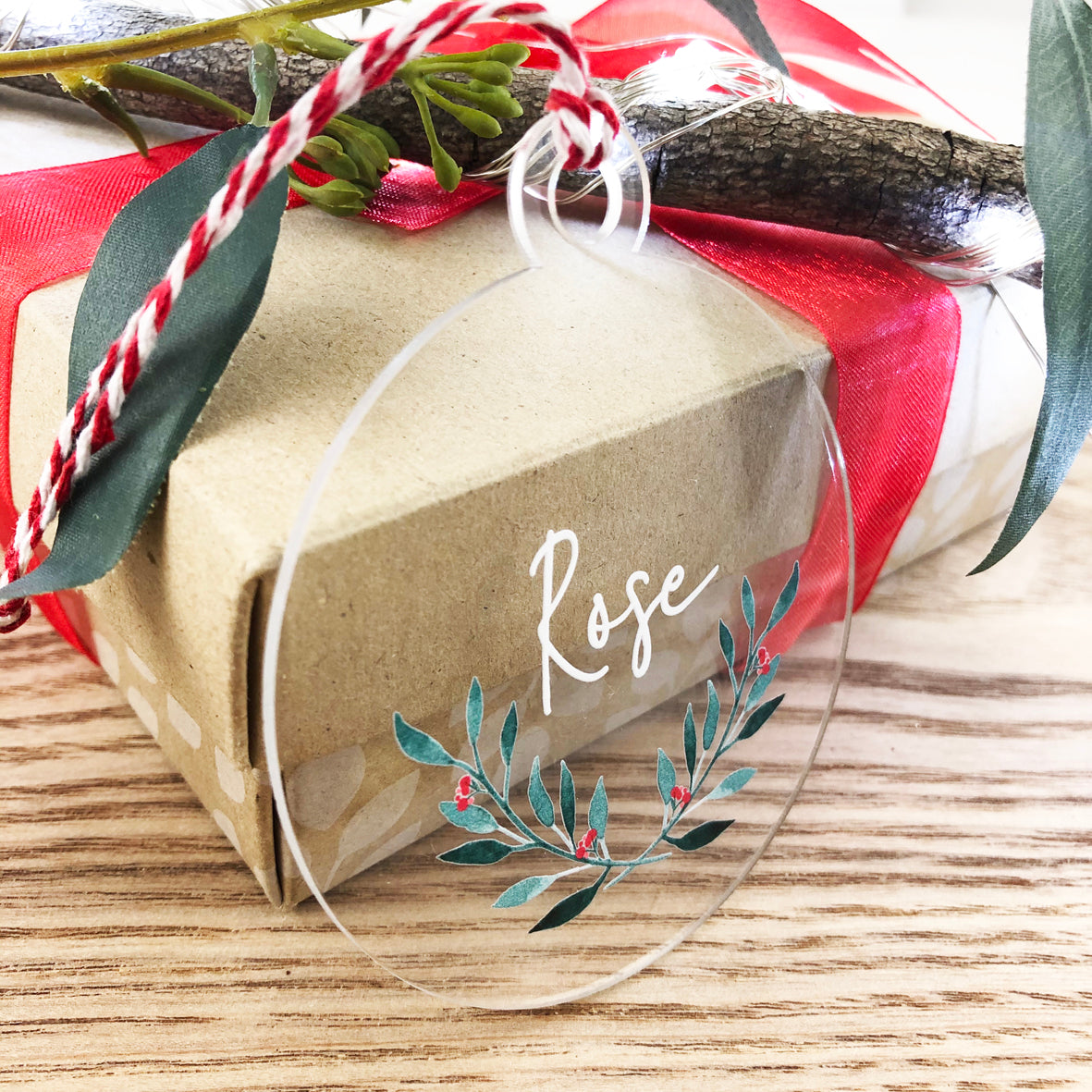 Native Leaf Christmas Name Ornaments