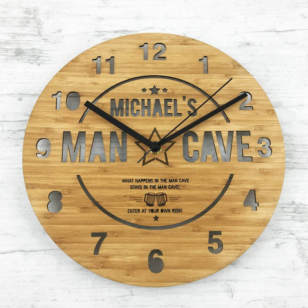 Man Cave Bamboo Wall Clock