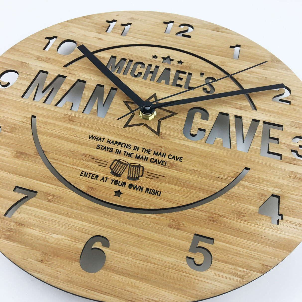 Man Cave Bamboo Wall Clock