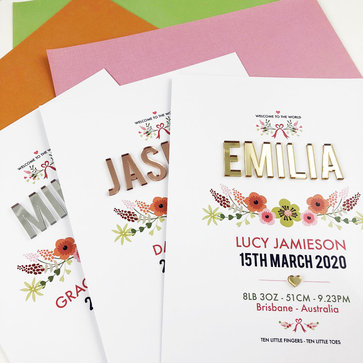 Mirror (Gold) Vintage Floral 3D Personalised Birth Print