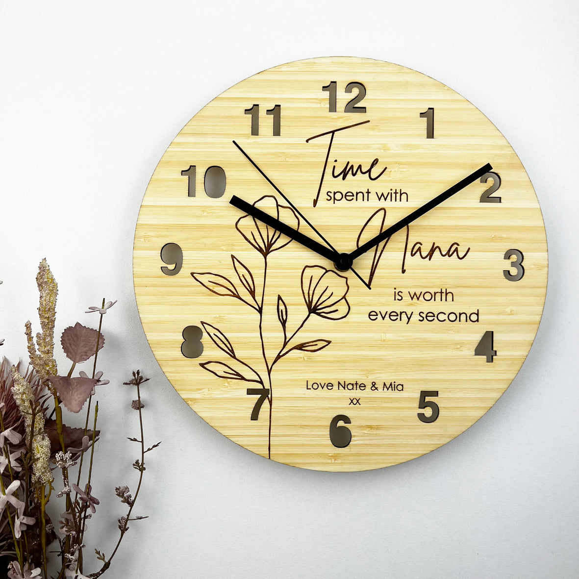 Botanical Time Spent Bamboo Wall Clock - Mother's Day