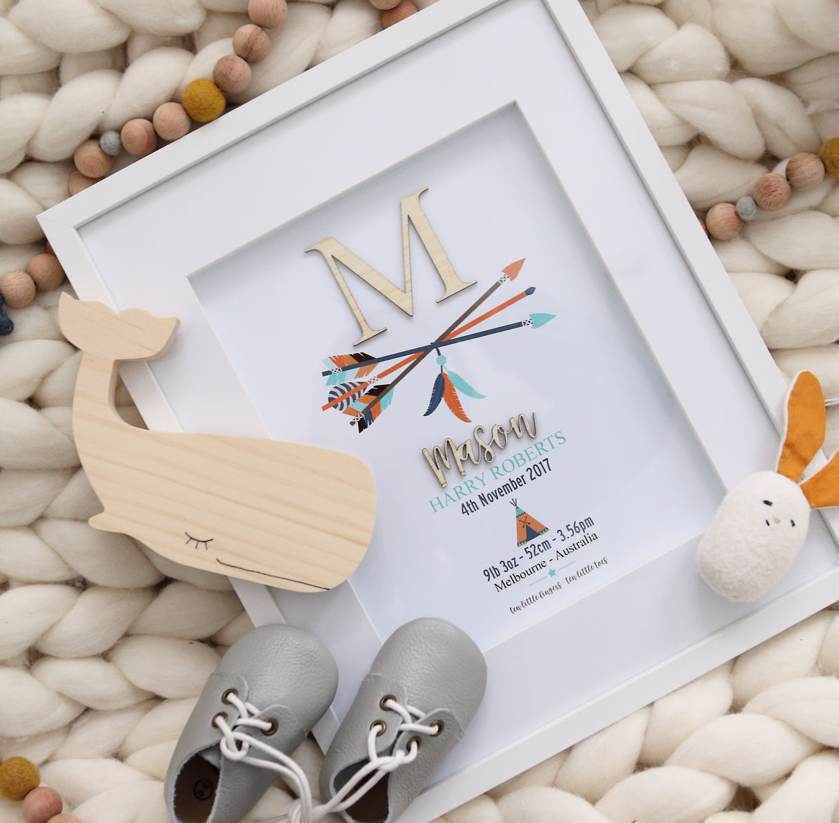 Bamboo (2 colour options) Arrows 3D Personalised Birth Print