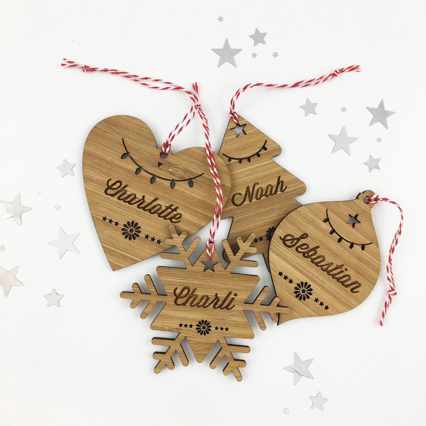 Christmas Shape Bamboo Name Ornaments