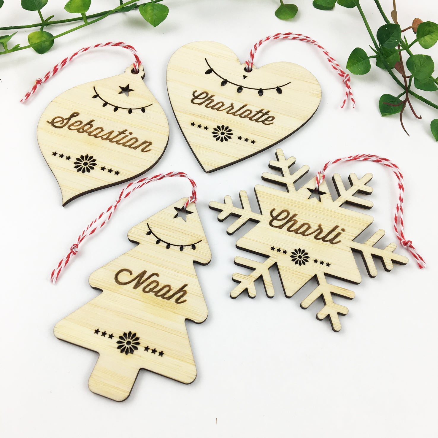 Christmas Shape Bamboo Name Ornaments