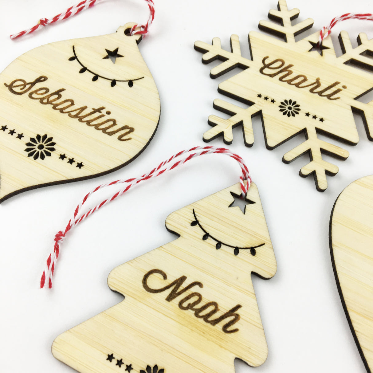 Christmas Shape Bamboo Name Ornaments