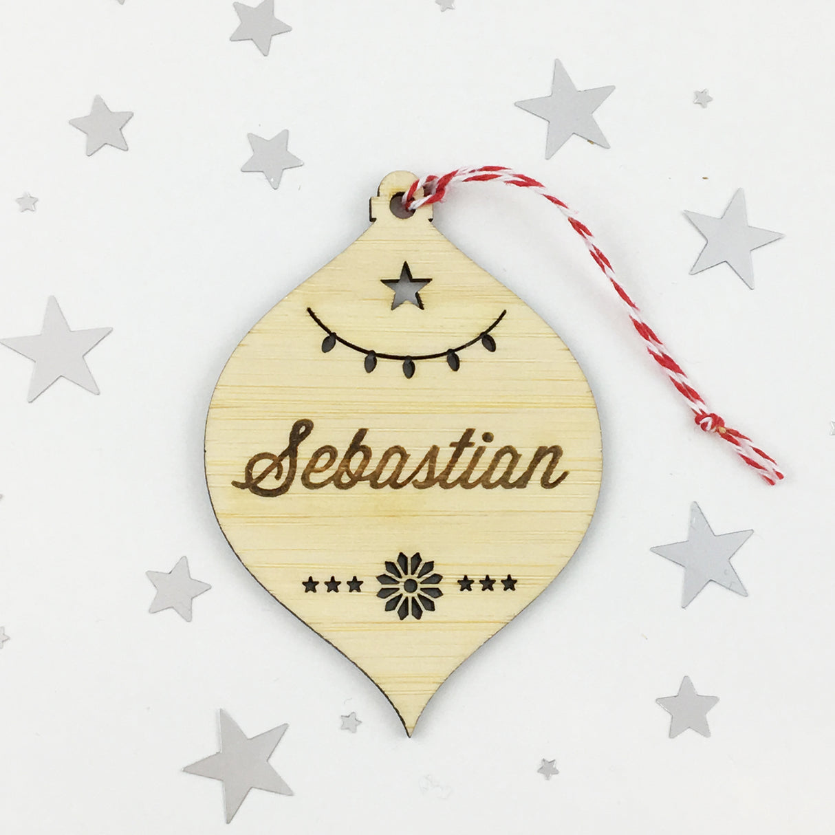 Christmas Shape Bamboo Name Ornaments